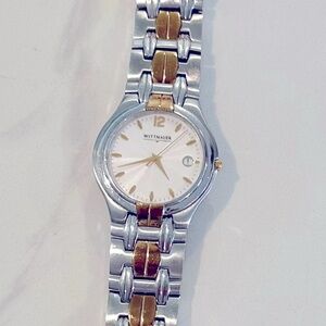 Whittnauer Mens Two Tone Swiss Watch-Sapphire Crystal, Stainless Steel Case-35mm